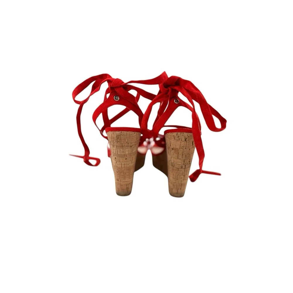 Guess Red Suede Cork Wedge Sandals